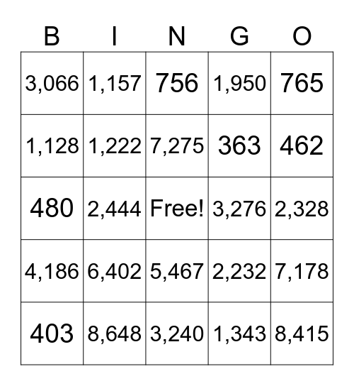 2 Digit by 2 Digit Multiplication Bingo Card