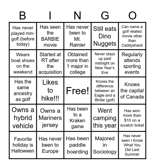 RT Summer Fun Event 2023 Bingo Card