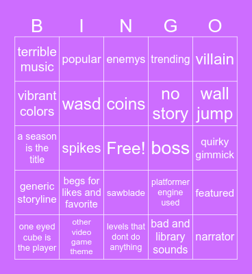 scratch platformer Bingo Card