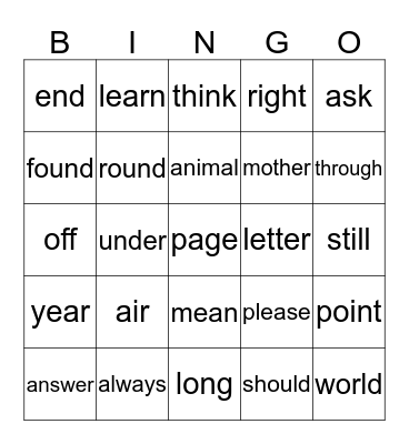 sight words(176-200) Bingo Card