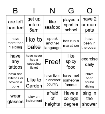Team Bingo Card