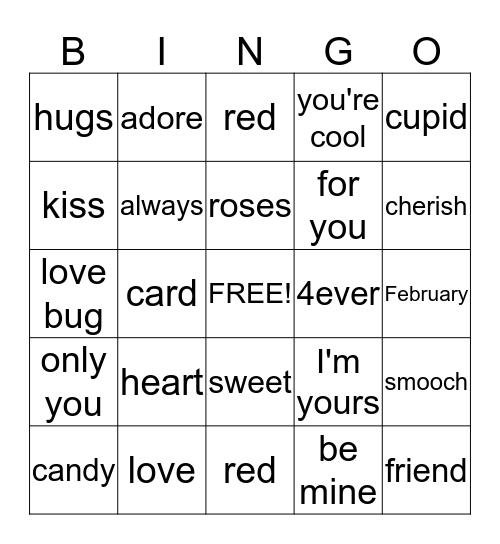 Happy Valentine's Day Bingo Card