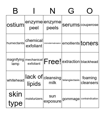 Facials I Bingo Card