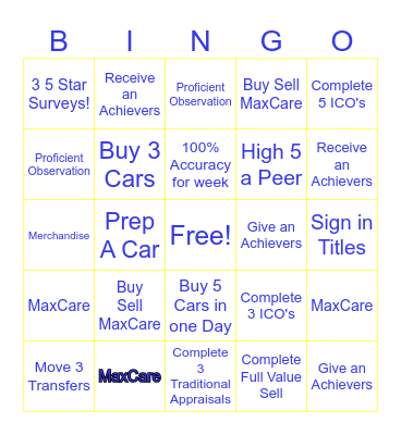Carmax Bingo Card