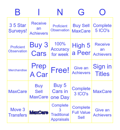 Carmax Bingo Card