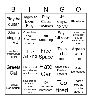 Isaiah Bingo Card