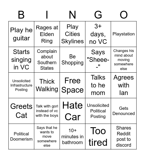 Isaiah Bingo Card