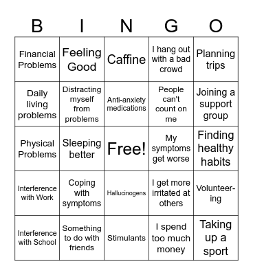 Substance Use BINGO Card