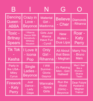 Mariah's Hens Party Bingo Card