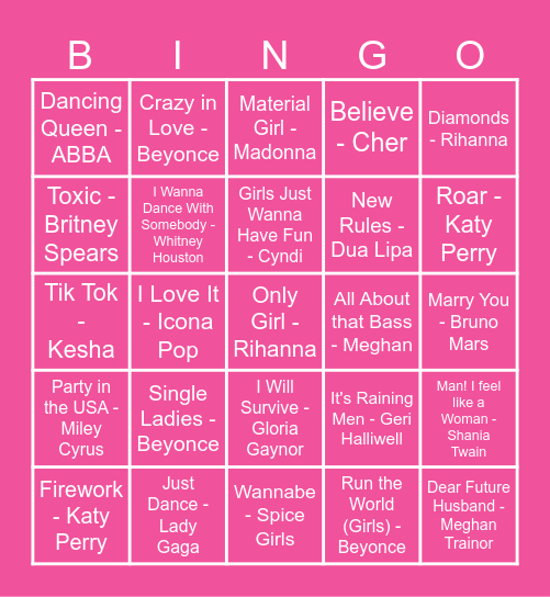 Mariah's Hens Party Bingo Card