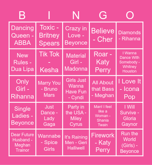 Mariah's Hens Party Bingo Card