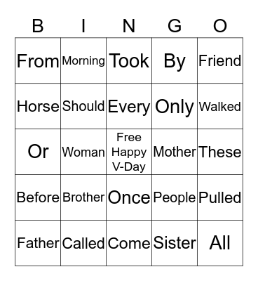 Happy Valentine's Day Game Bingo Card