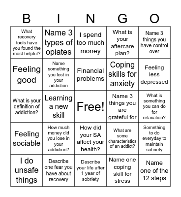 Recovery Bingo! Bingo Card