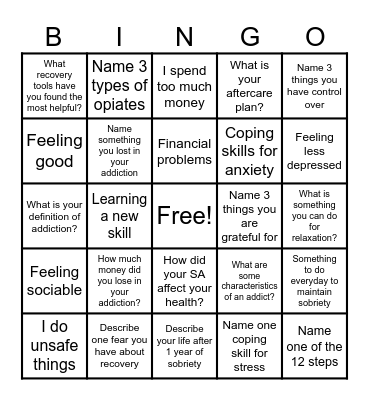 Recovery Bingo! Bingo Card