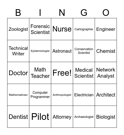 Careers That Use Math! Bingo Card