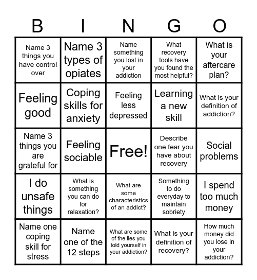 Recovery Bingo! Bingo Card