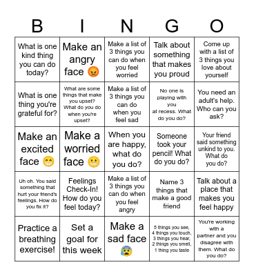 Social Emotional Bingo! Bingo Card