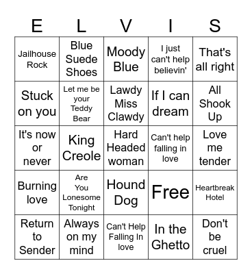 Elvis Bingo Card