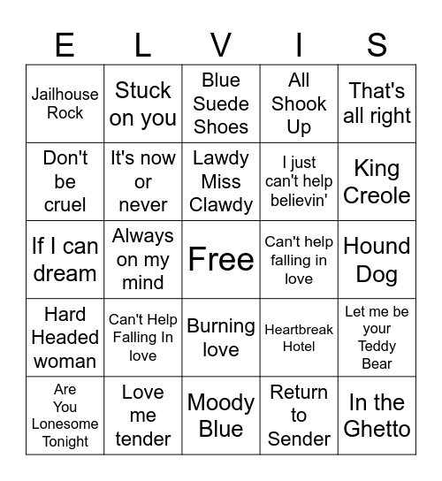 Elvis Bingo Card