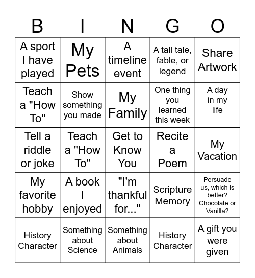 Presentation BINGO Card