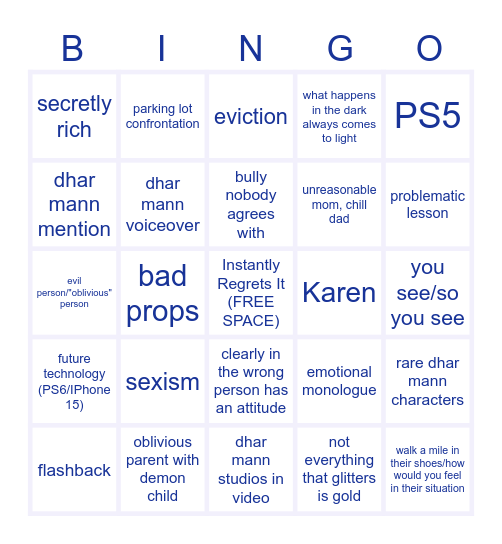 Dhar Mann Bingo Card