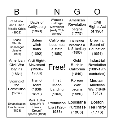 Historical Event Bingo Card