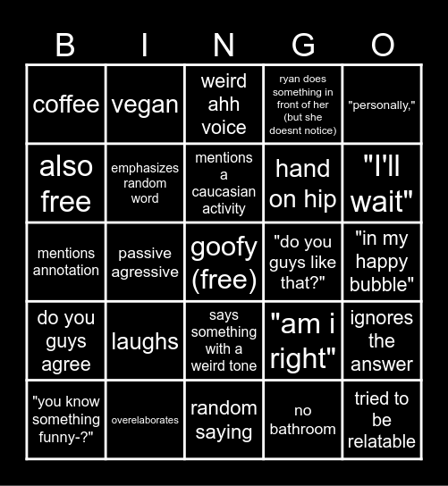 caucasian woman Bingo Card