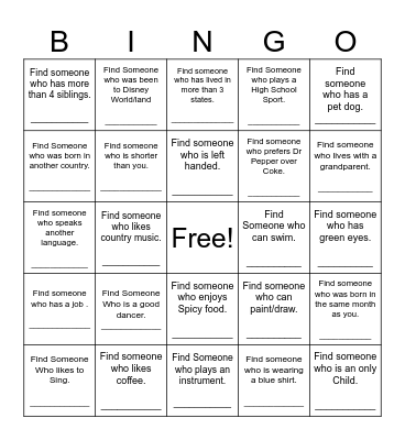 Find Someone Who Bingo Card