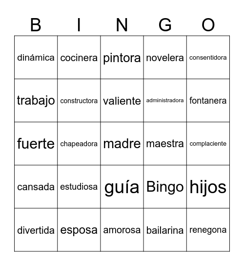 bingo de la madres Bingo Card