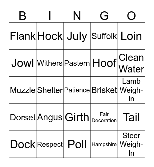 4H Bingo Card