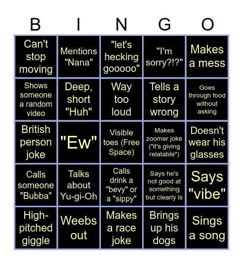 Edgerrin Bingo Card