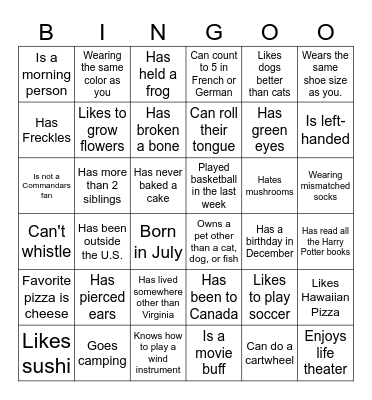 Getting to Know You Bingo Card