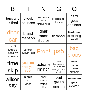 Dhar Mann Bingo Card