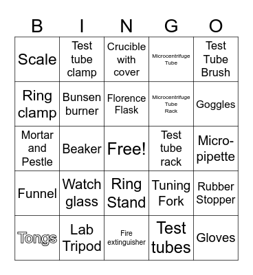 Lab Equipment Bingo Card