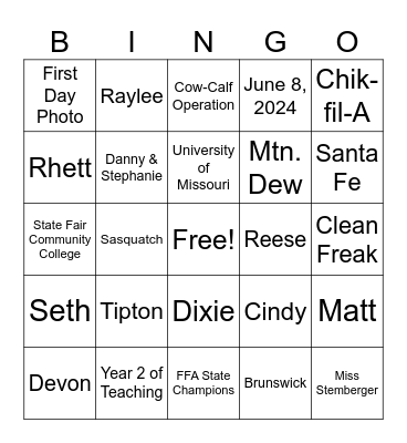 Meet Miss Stemberger Bingo Card