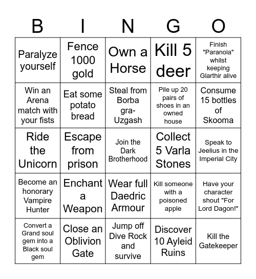 TES IV: OBLIVION BINGO Card