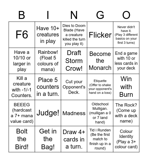 Cube Bingo Card