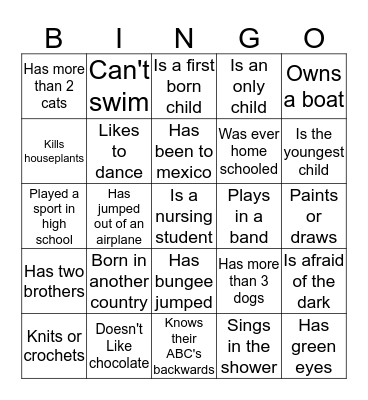 People Bingo Card