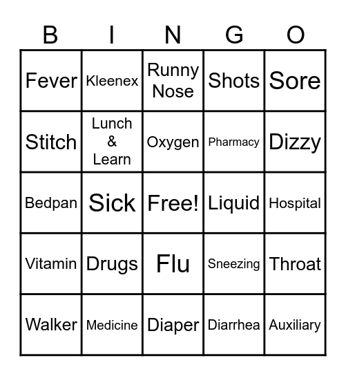medicine Bingo Card