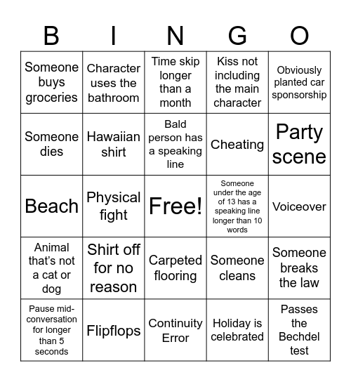 Movie Bingo Card