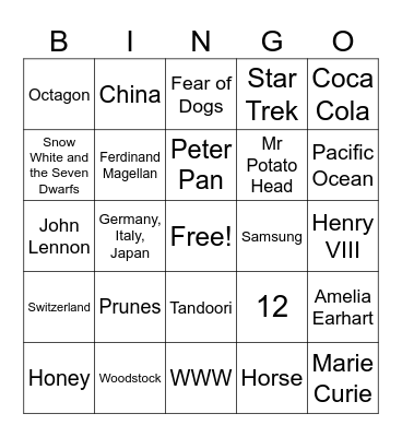 Trivia Bingo Card