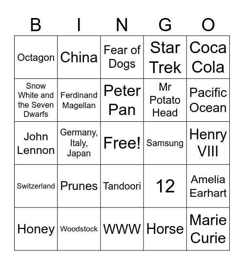 Trivia Bingo Card