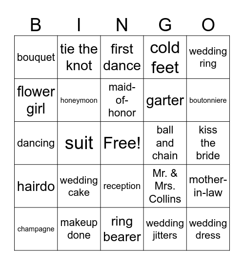 Bridal Bingo Card