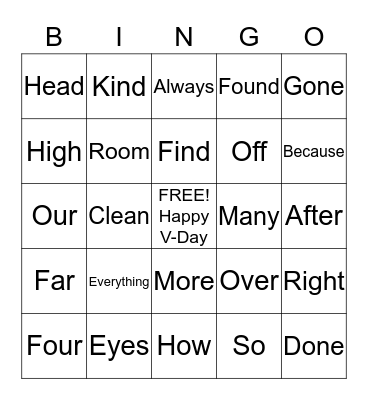 Happy Valentine's Day Game Bingo Card