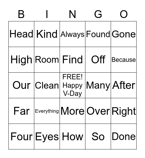 Happy Valentine's Day Game Bingo Card