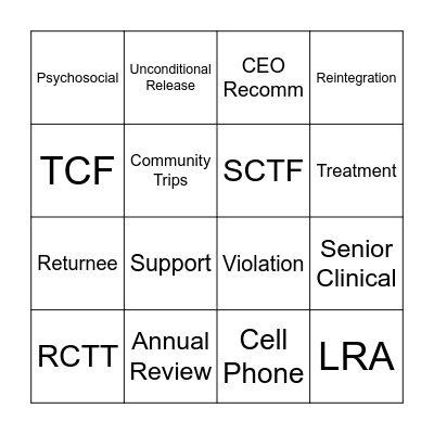 Clinical Services Bingo Card