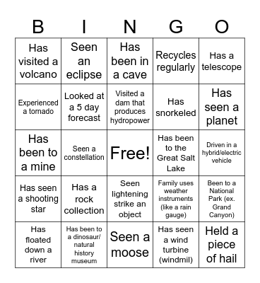 Earth Science Getting to Know You Bingo Card