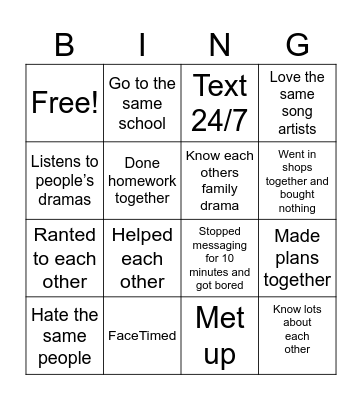 Friends bingo Card