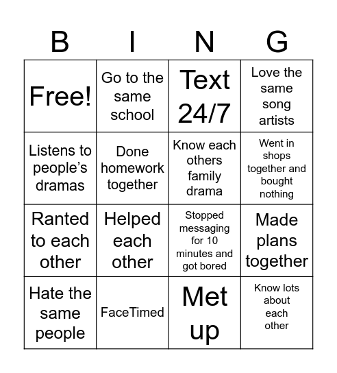 Friends bingo Card