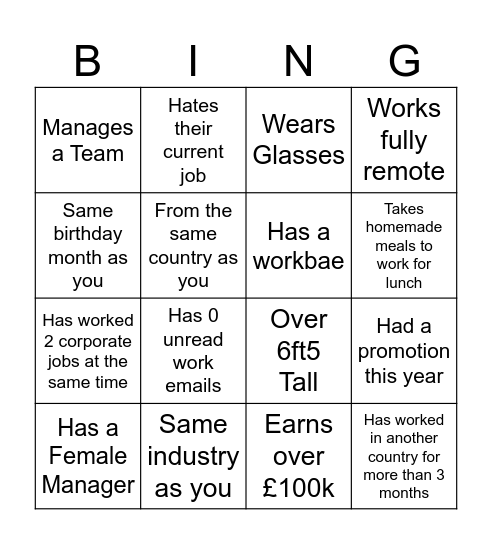Corporate 'N' Chill Bingo Card